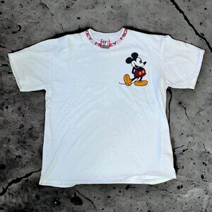 Vintage 90s Disney Designs Mickey Mouse T Shirt Neckline Spellout Velvet Graphic